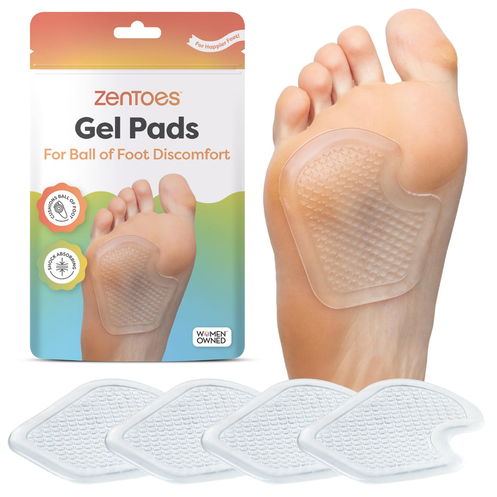 ZenToes imagen frontal del paquete mostrando las almohadillas y beneficio de confort
