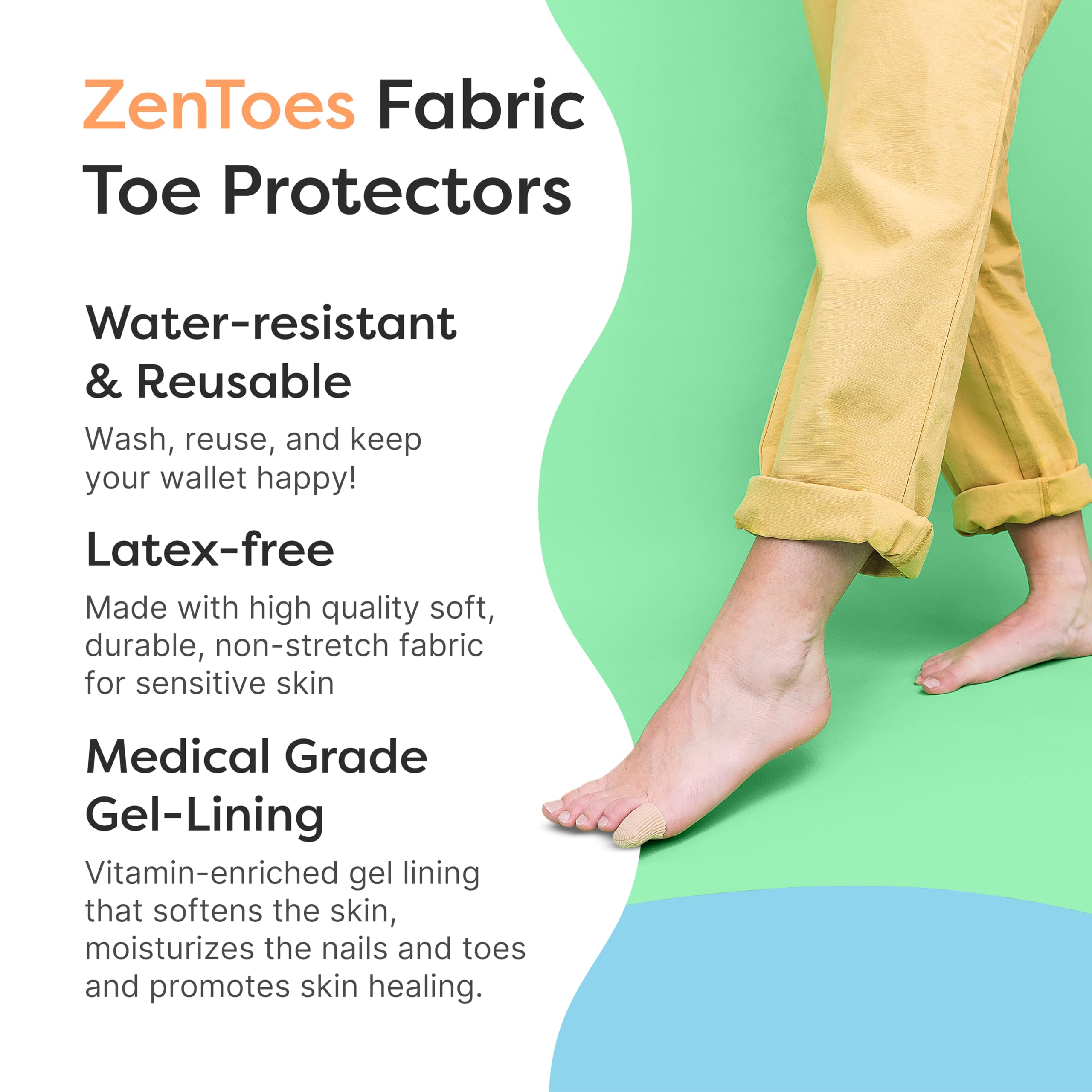 ZenToes detalle de la funda y tela duradera para protección