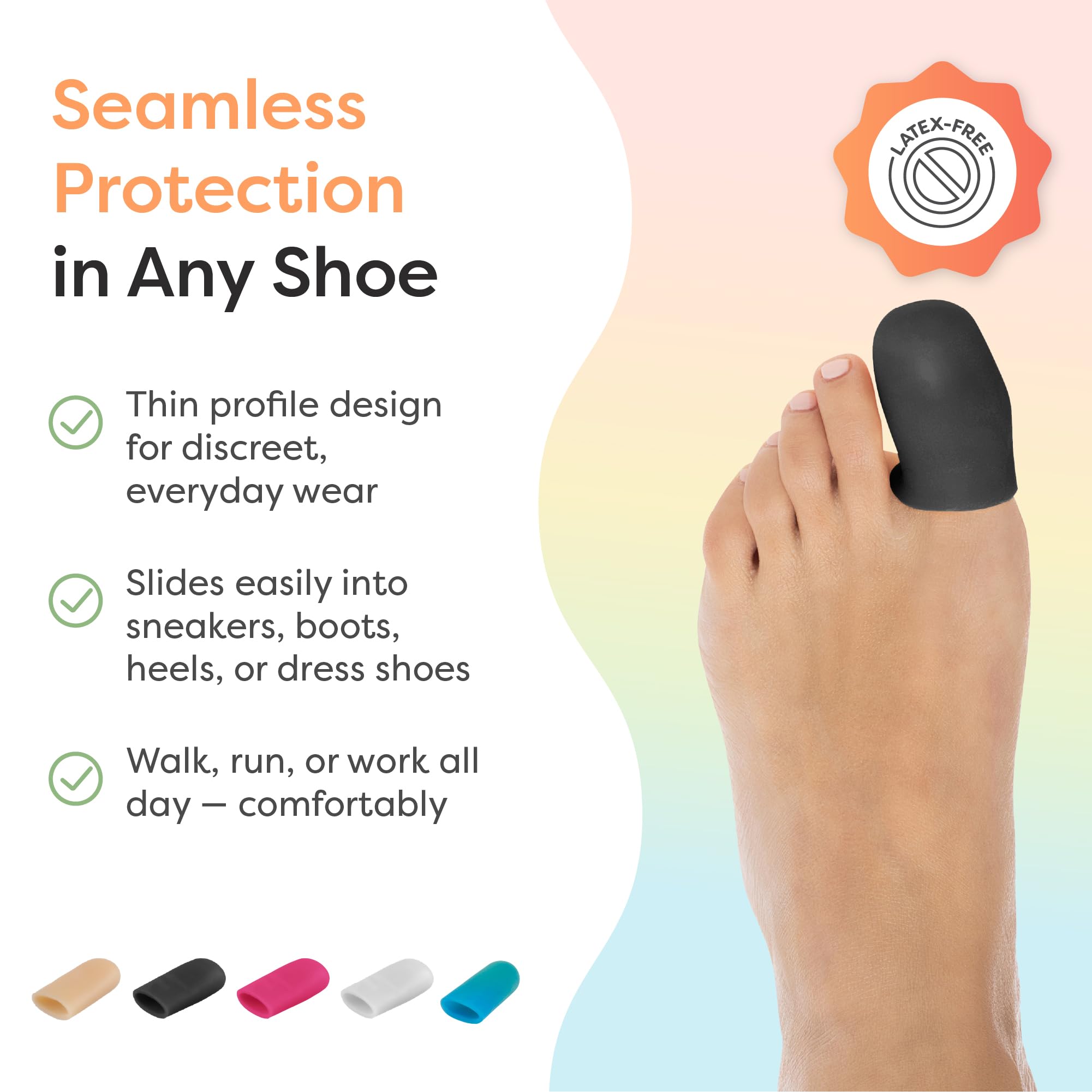 ZenToes protector colocado en dedo demostrando ajuste cómodo y seguro
