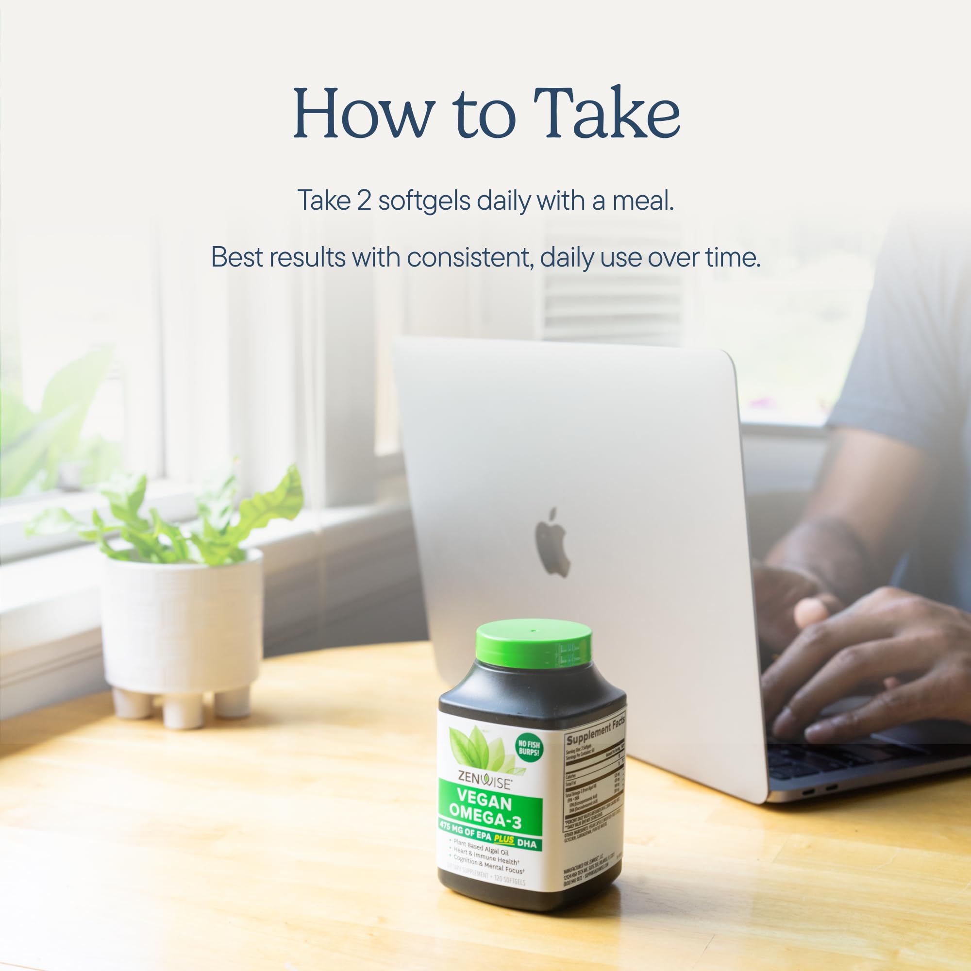 Zenwise Health botella abierta con cápsulas desplagadas para visualización del contenido