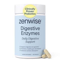 Zenwise Health frente del empaque mostrando 100 cápsulas y beneficio digestivo