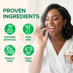 Zenwise Health frasco en escena lifestyle con alimentos saludables y sensación de energía