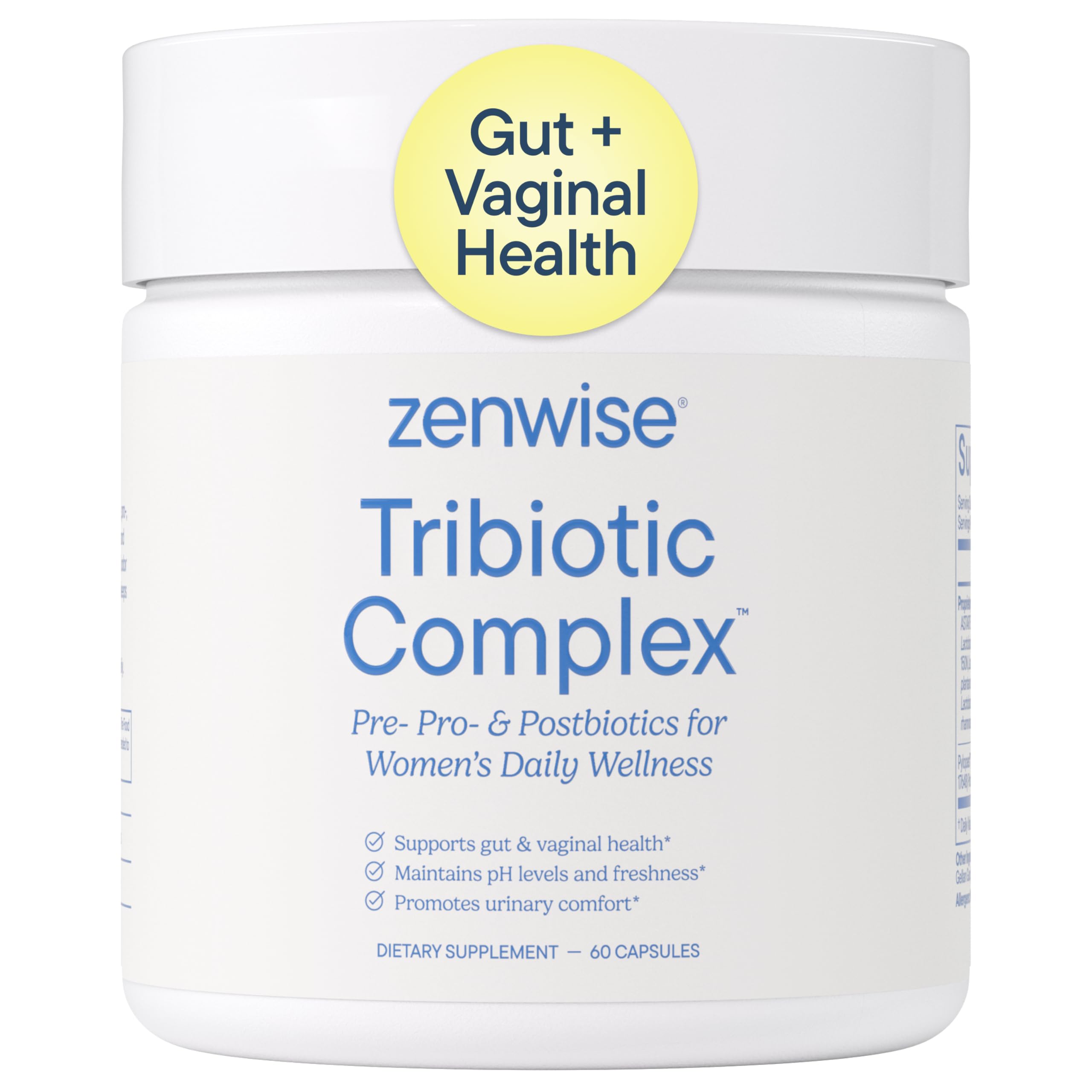 Zenwise Health envase frontal mostrando 60 cápsulas y beneficios