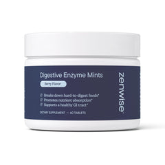 Zenwise Health empaque frontal mostrando menta masticable y beneficio digestivo