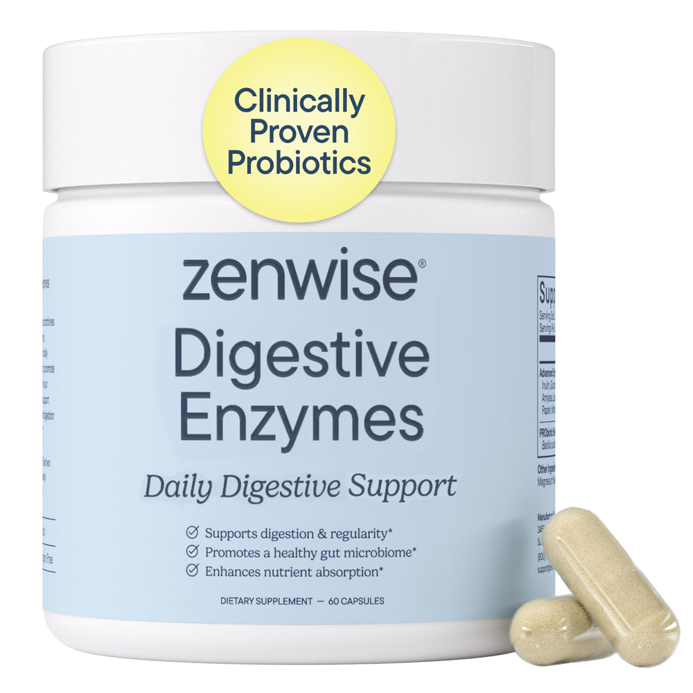 Zenwise Health frente del envase mostrando etiqueta clara y beneficio digestivo