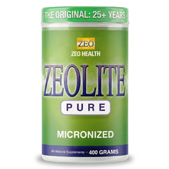 Envase frontal de Zeo Health Zeolite Pure mostrando diseño y cantidad, transmite confianza.