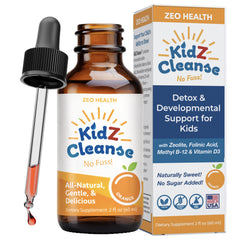 Zeo Health botella frontal sabor naranja mostrando dosificación y beneficios