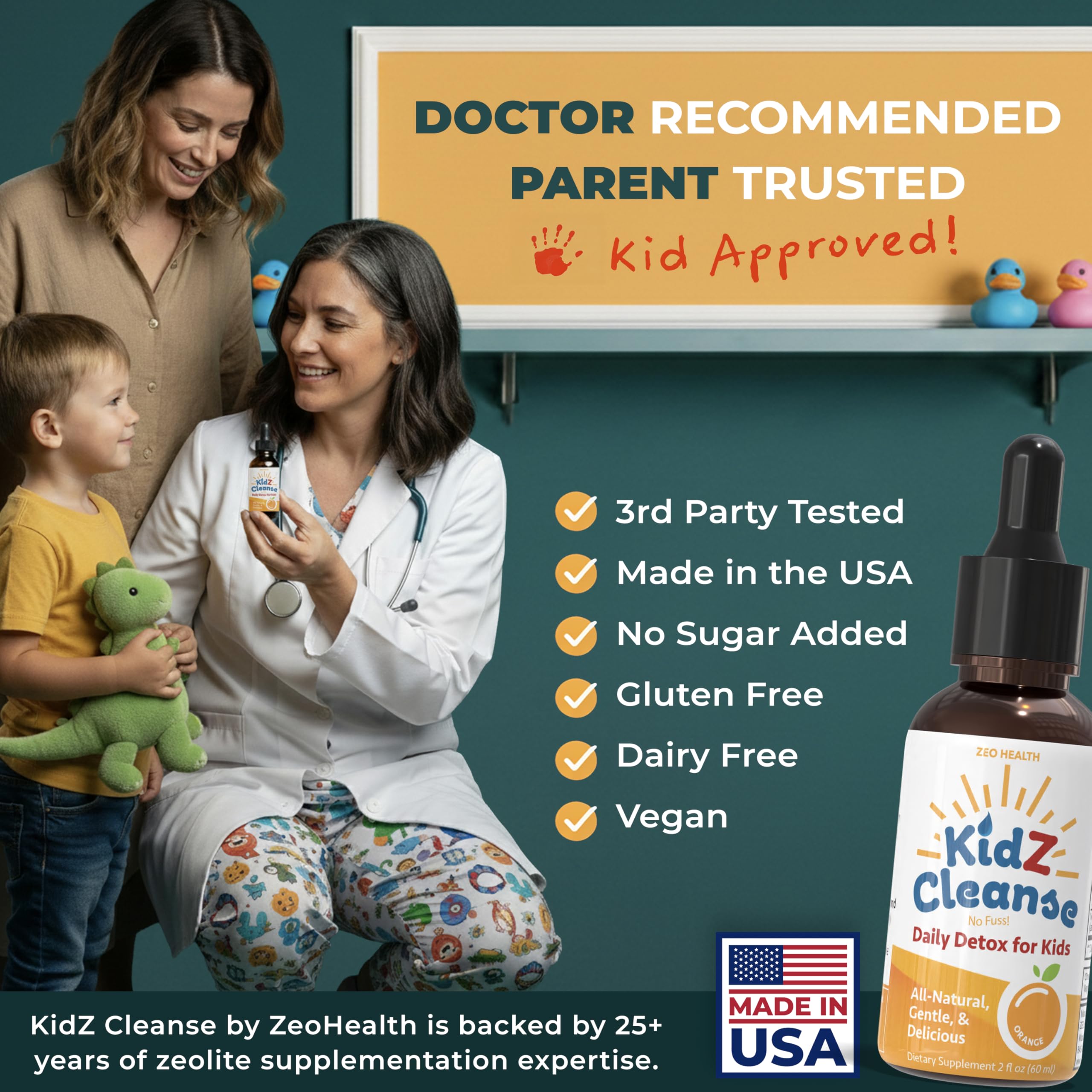 Gotas Zeo Health en cucharita administradas a niño con control preciso