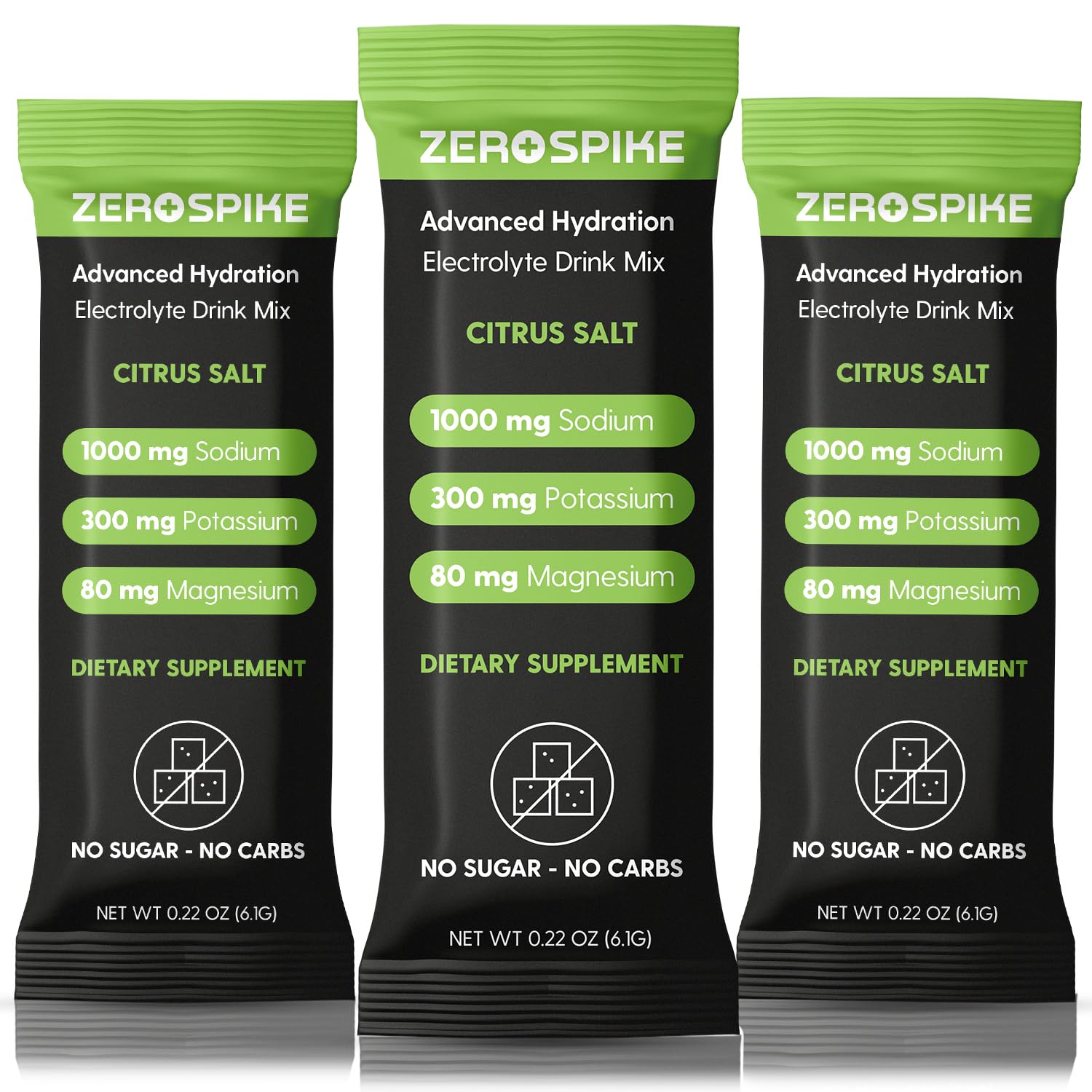 Zerospike frente del empaque mostrando 30 sobres y beneficios claros