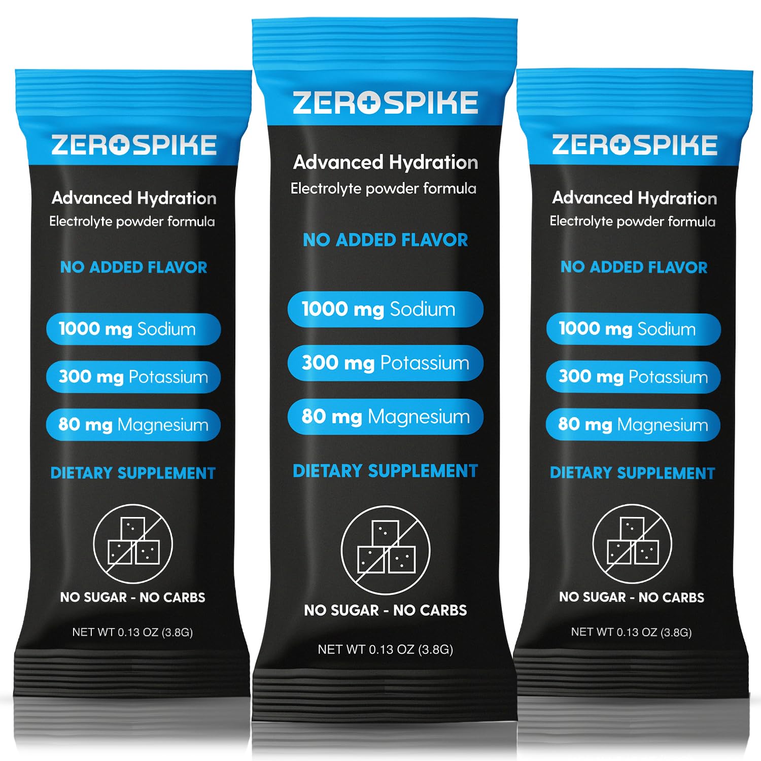 Zerospike vista frontal del empaque mostrando 30 sobres y beneficios