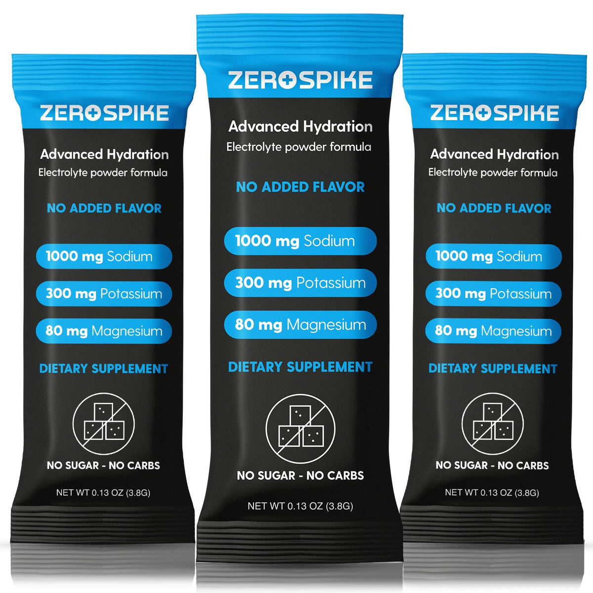 Zerospike vista frontal del empaque mostrando 30 sobres y beneficios