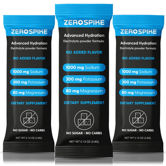 Zerospike vista frontal del empaque mostrando 30 sobres y beneficios
