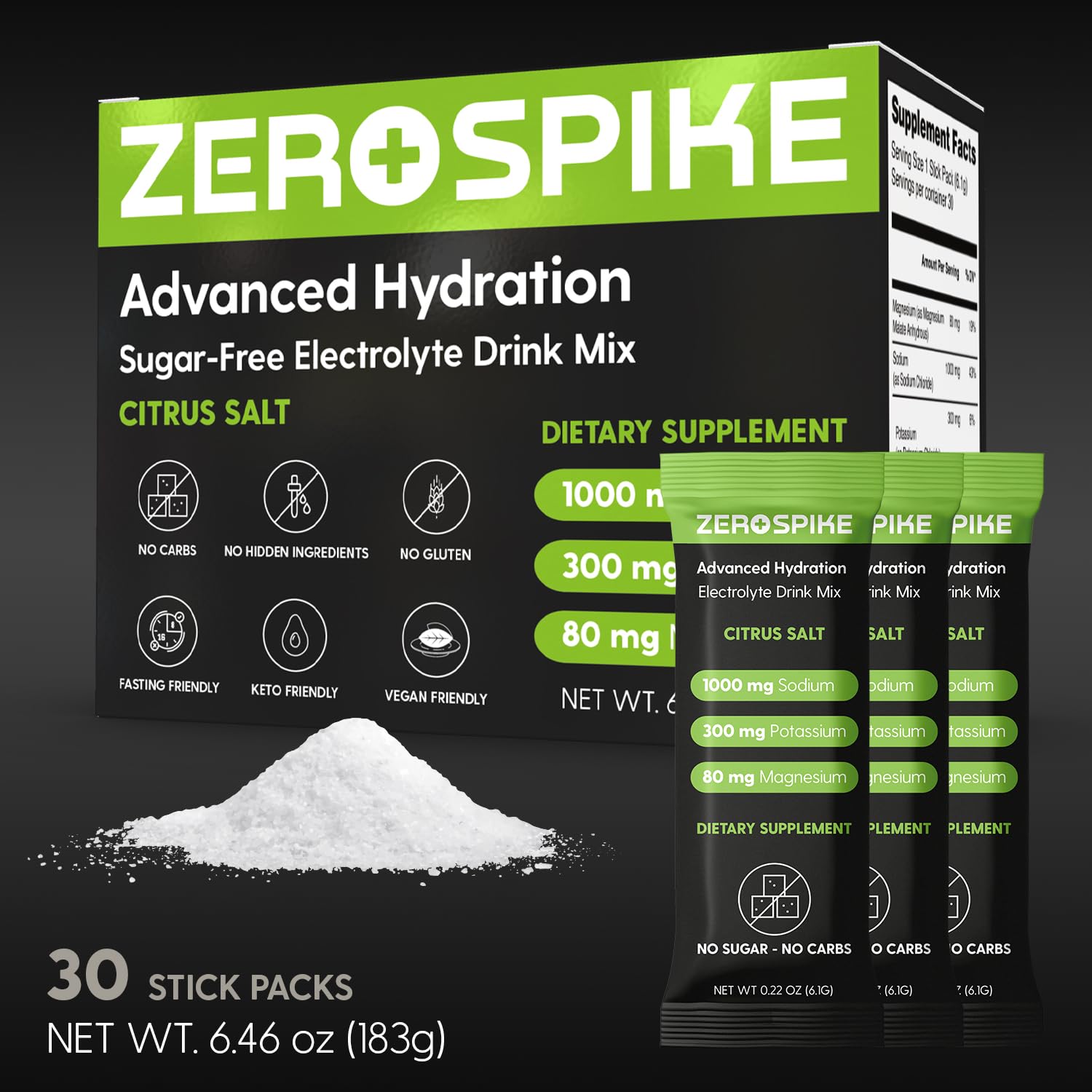 Zerospike bebida preparada en vaso mostrando color cítrico y rápida absorción