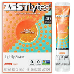ZestLytes frente del paquete mostrando 40 sticks y conveniencia para viajes