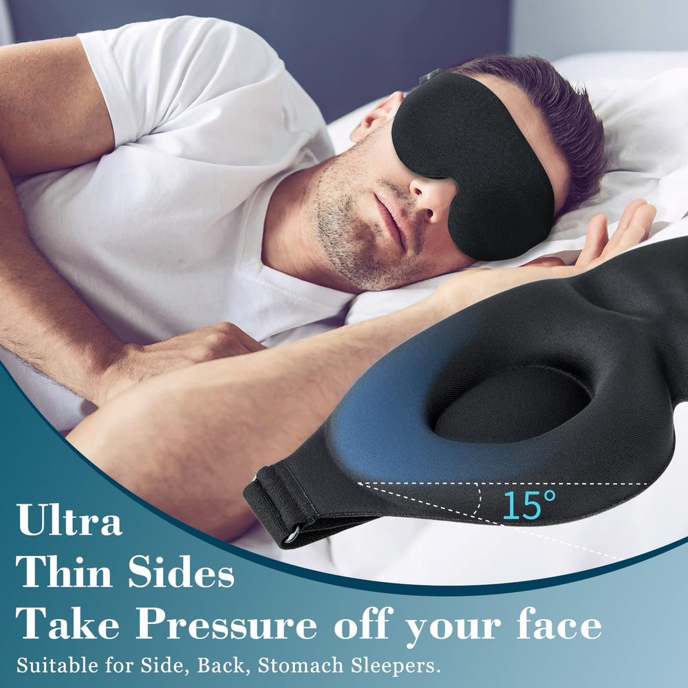 ZGGCD antifaz en uso por persona durmiendo de lado sin molestias