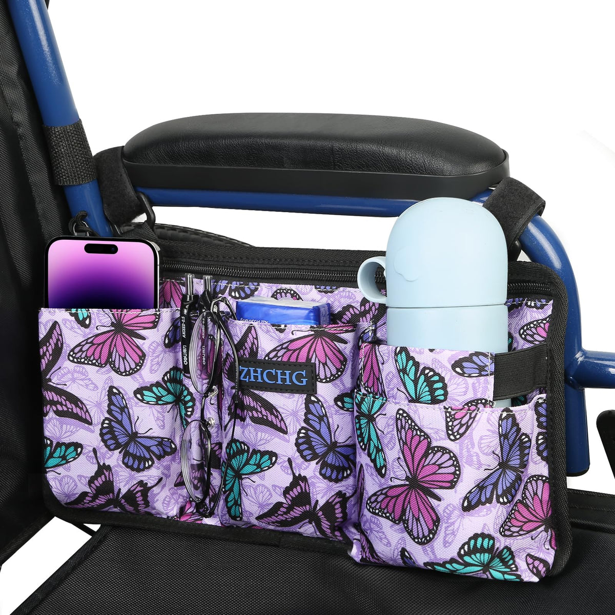ZHCHG bolso lateral vista frontal mostrando múltiples bolsillos y diseño práctico
