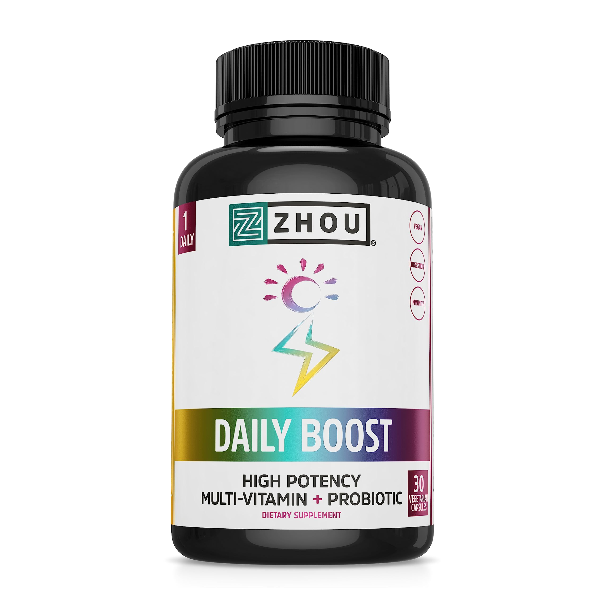 Zhou Daily Boost: botella de cápsulas vegetales para energía y apoyo inmunológico