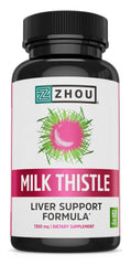 Zhou Milk Thistle bottle front highlighting liver support for daily wellness.