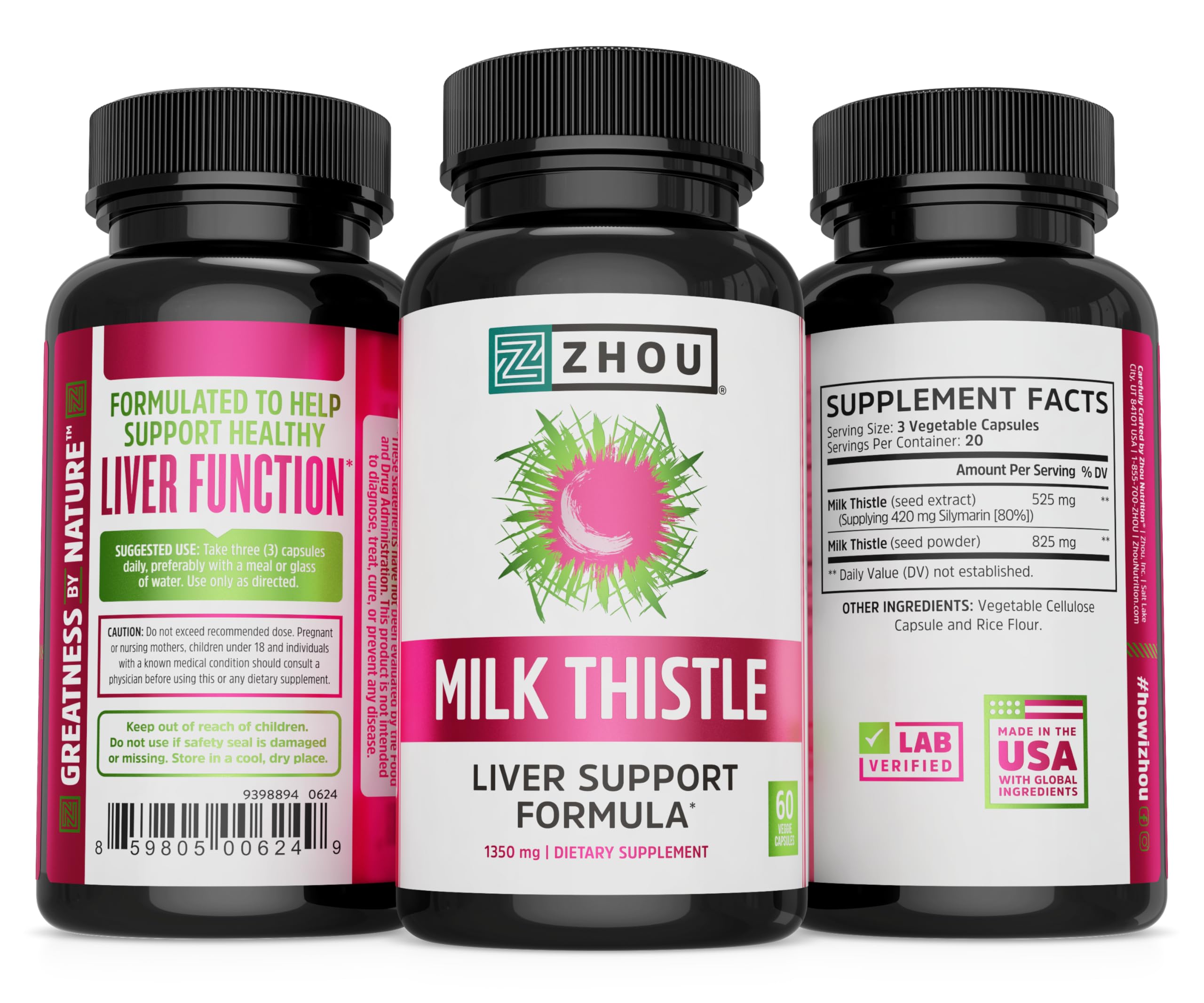 Zhou Milk Thistle label design showcases pure, science-backed ingredients.