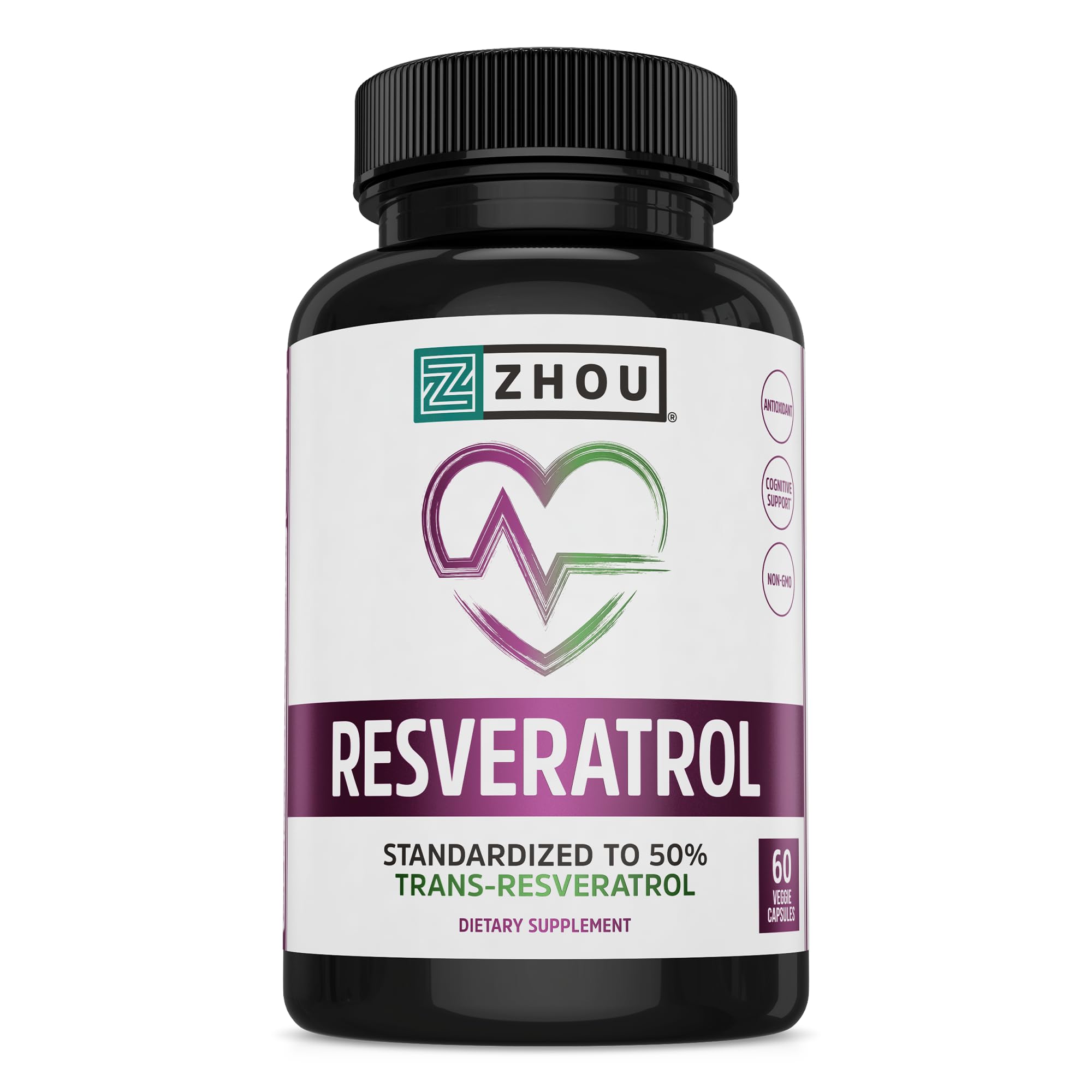 ZHOU Resveratrol: botella vertido para apoyar la rutina cardiovascular.