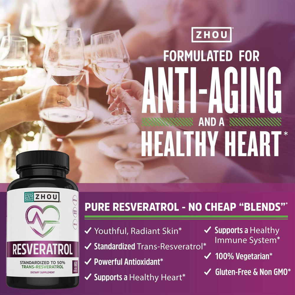 ZHOU Resveratrol: etiqueta clara que indica pureza y calidad del suplemento.