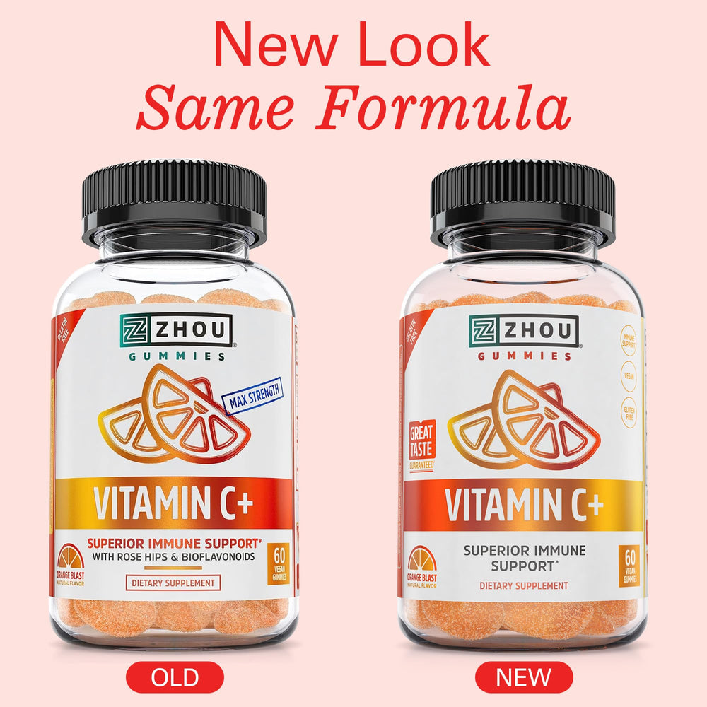 Etiqueta de Zhou Vitamin C+ mostrando bioflavonoides y acerola para antioxidantes