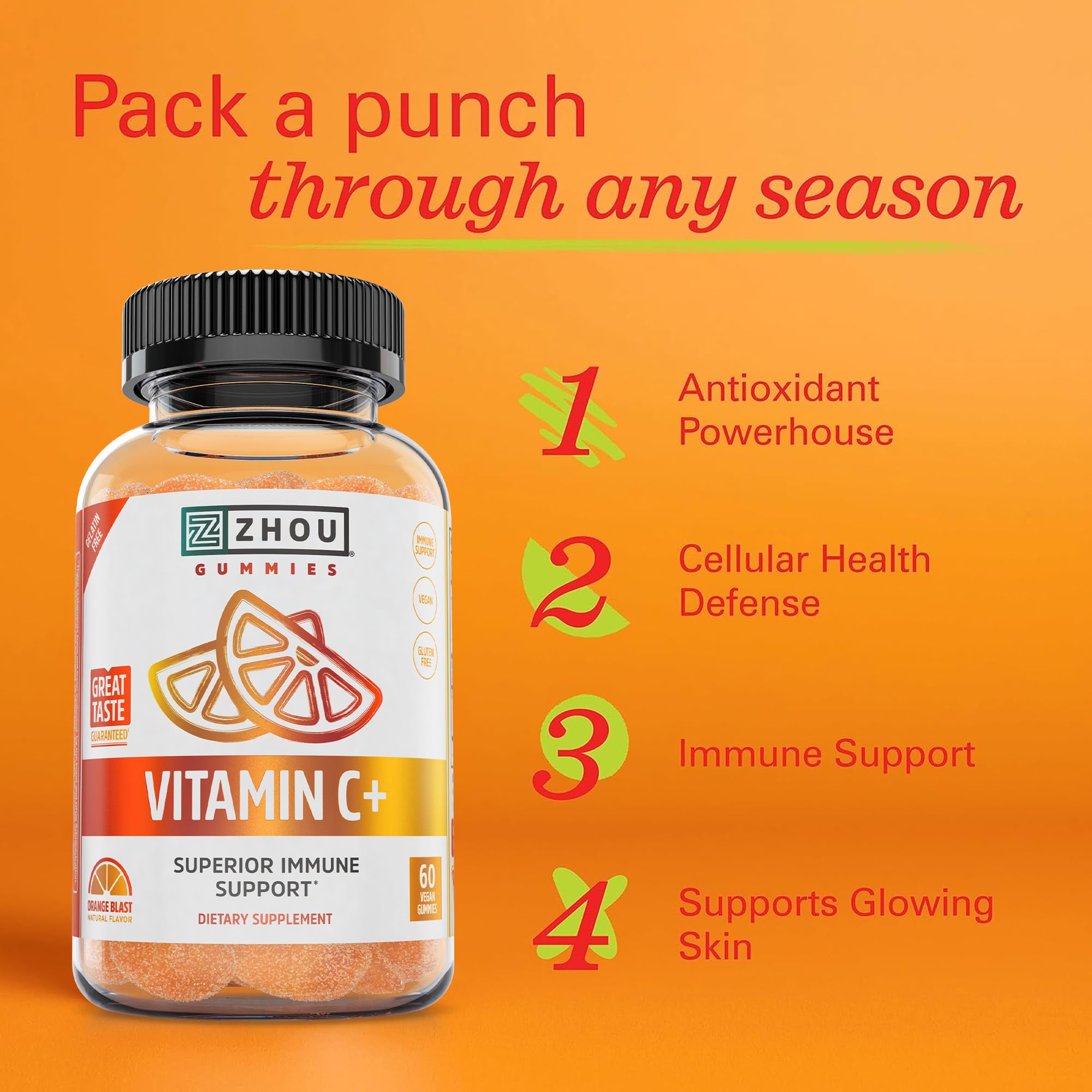 Gomitas veganas Zhou Vitamin C+ sin gluten listas para toda la familia
