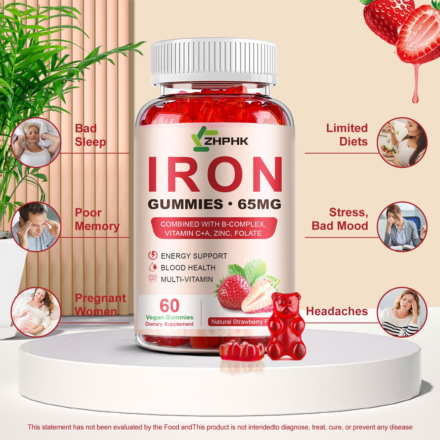 ZHPHK gomitas junto a fresas, sabor natural y apetitoso