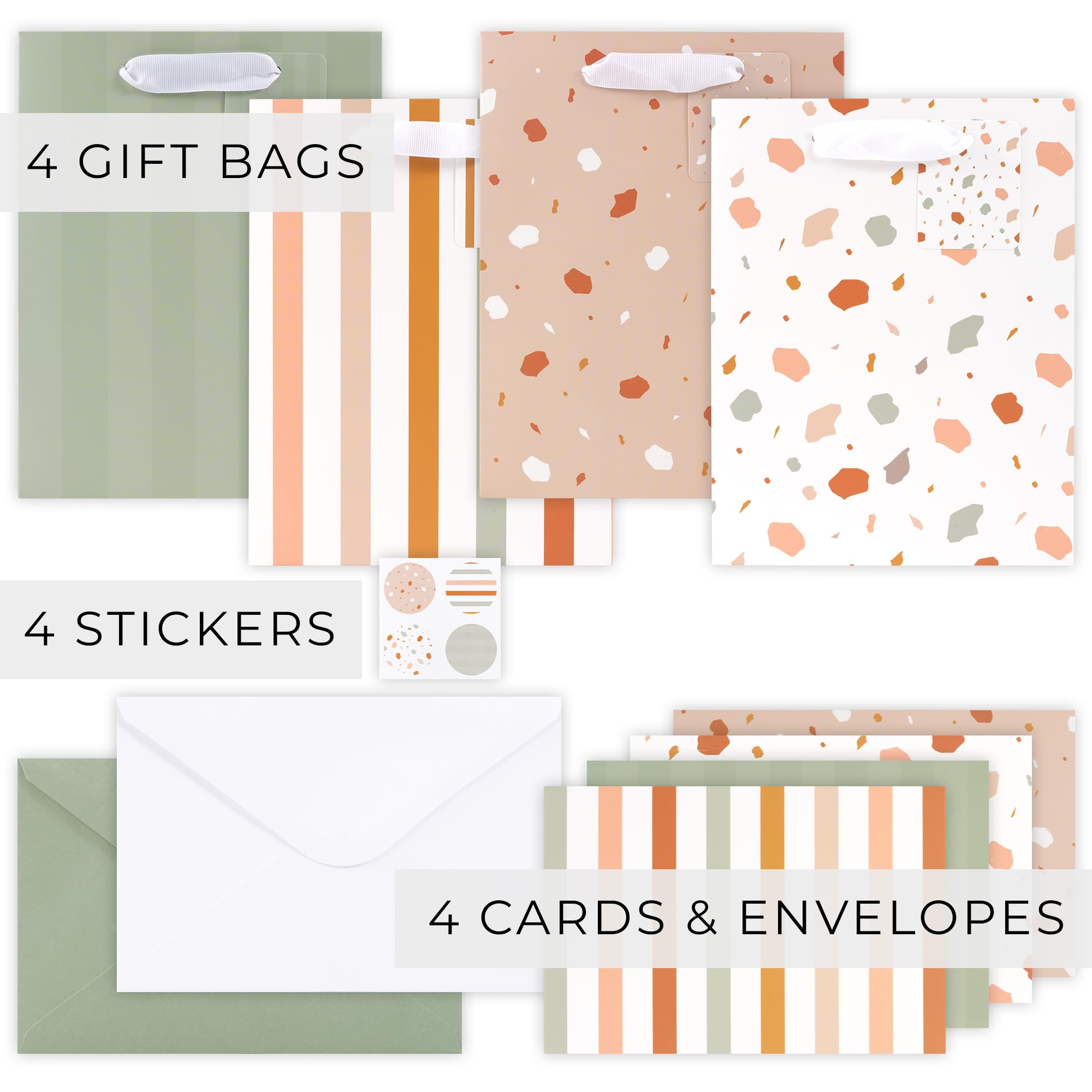 ZICOTO vista del set completo con bolsas, tarjetas, sobres, pegatinas y papel de seda