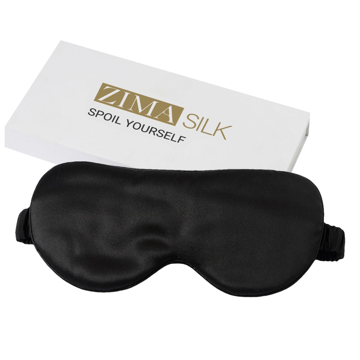 ZIMASILK frontal del antifaz mostrando acabado lujoso y bloqueo de luz