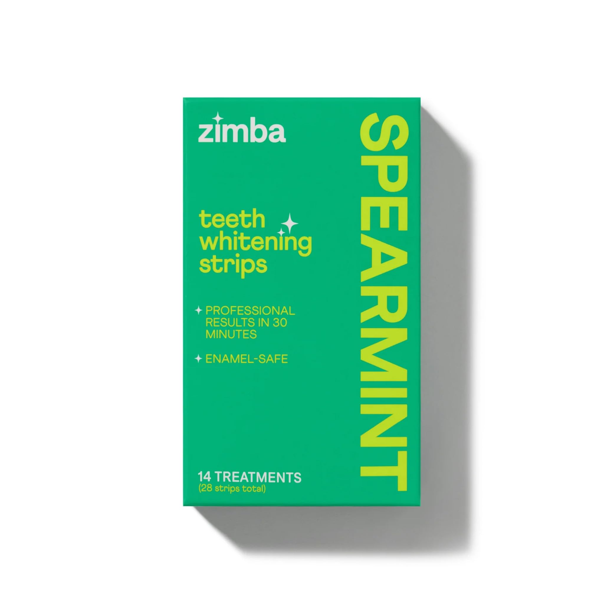 Zimba empaque frontal spearmint mostrando presentación y beneficio de blanqueamiento