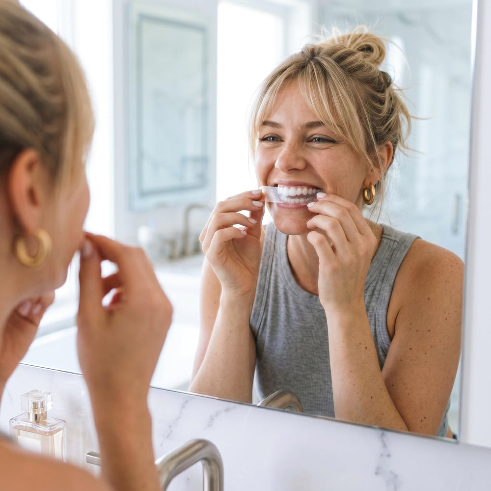 Resultado antes y después con Zimba mostrando dientes más claros