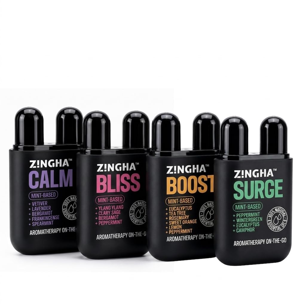 Z!NGHA vista frontal del inhalador mostrando diseño portátil y beneficios