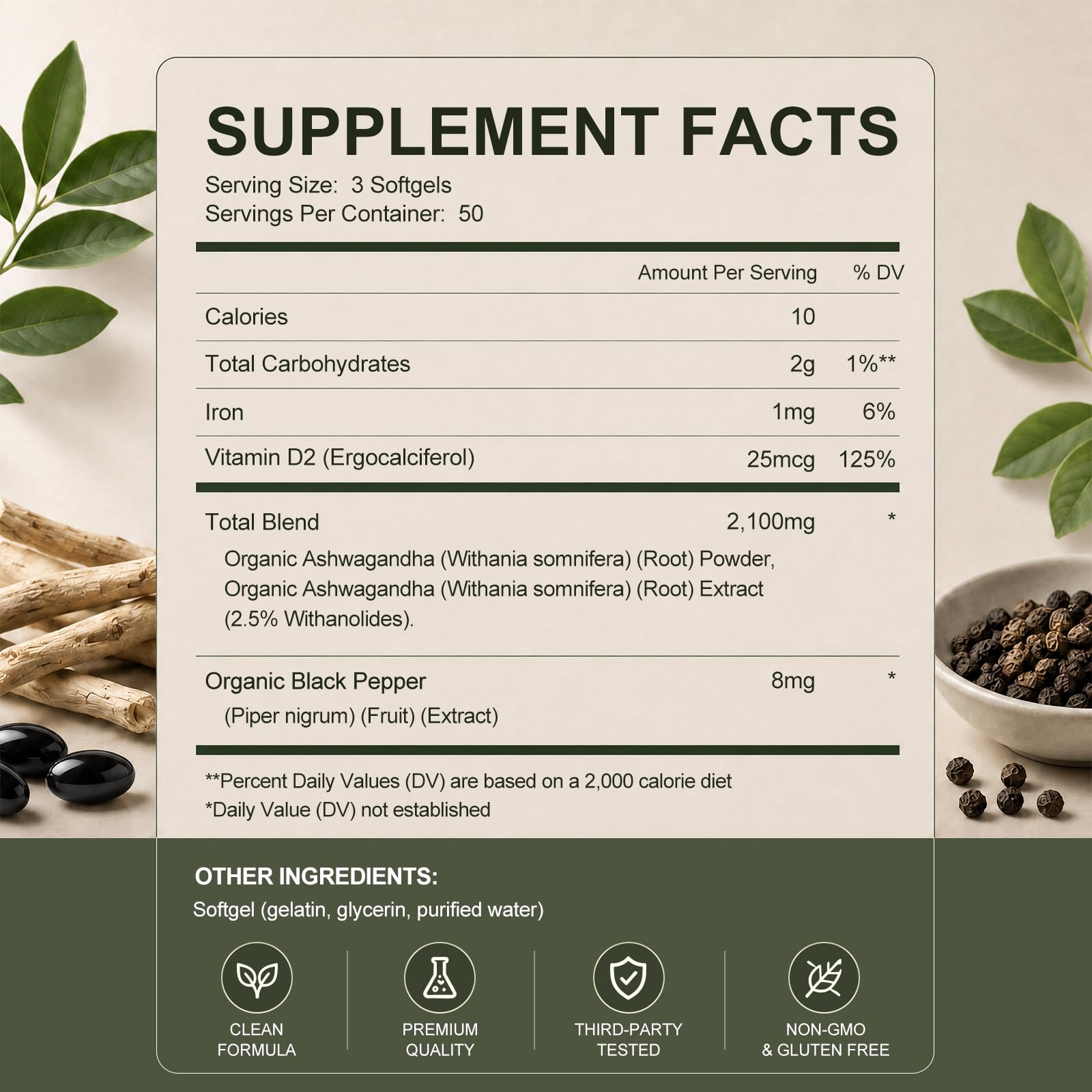 ZIPINKJ raíz y polvo de ashwagandha ilustrando origen orgánico