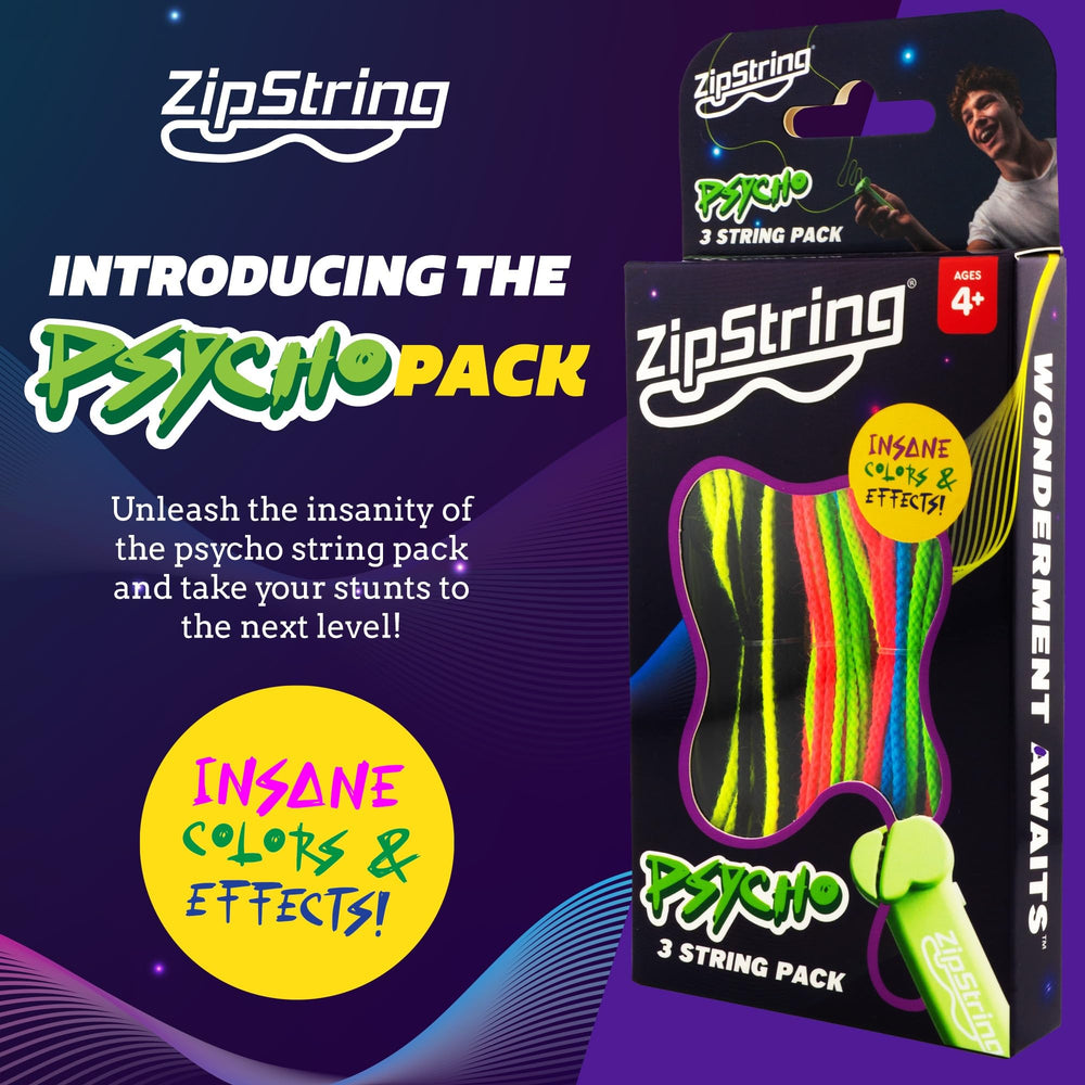 Detalle de textura de ZipString Psycho Strings mostrando acabado fosforescente durable