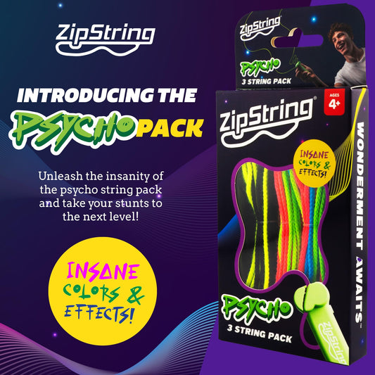 Detalle de textura de ZipString Psycho Strings mostrando acabado fosforescente durable