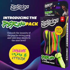 Detalle de textura de ZipString Psycho Strings mostrando acabado fosforescente durable