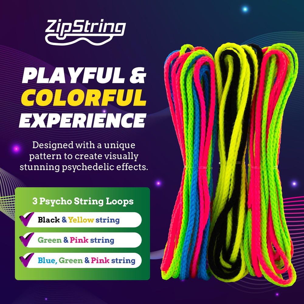 ZipString Psycho Strings en uso nocturno con efecto relámpago visible y divertido