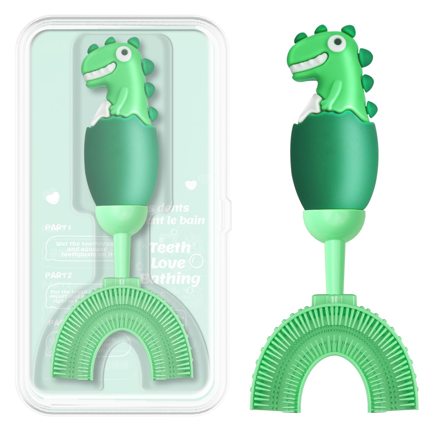 ZMRZ vista frontal del cepillo en U con empaque atractivo y diseño infantil
