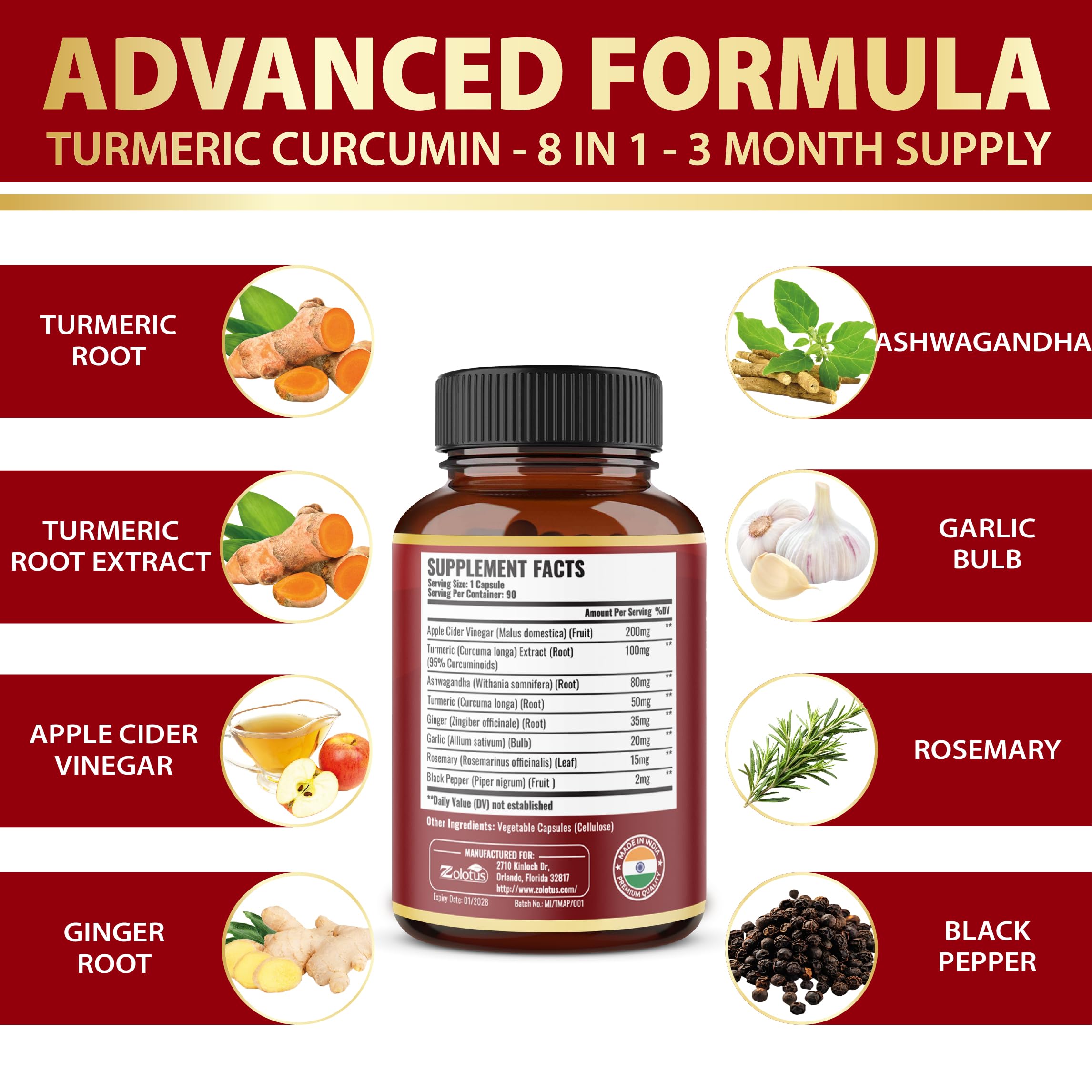 ingredientes naturales junto al frasco Zolotus para mostrar mezcla de hierbas