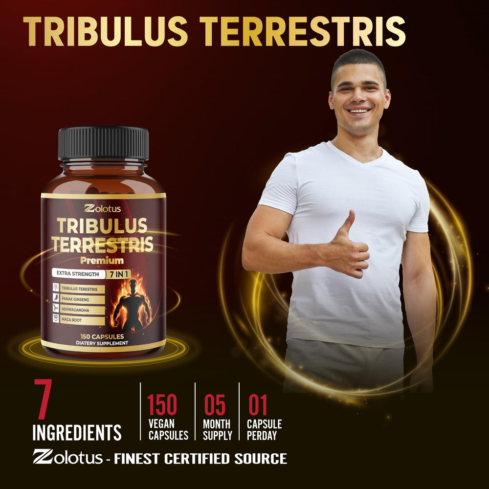 Etiqueta del producto Zolotus Tribulus con lista de ingredientes y certificación cGMP