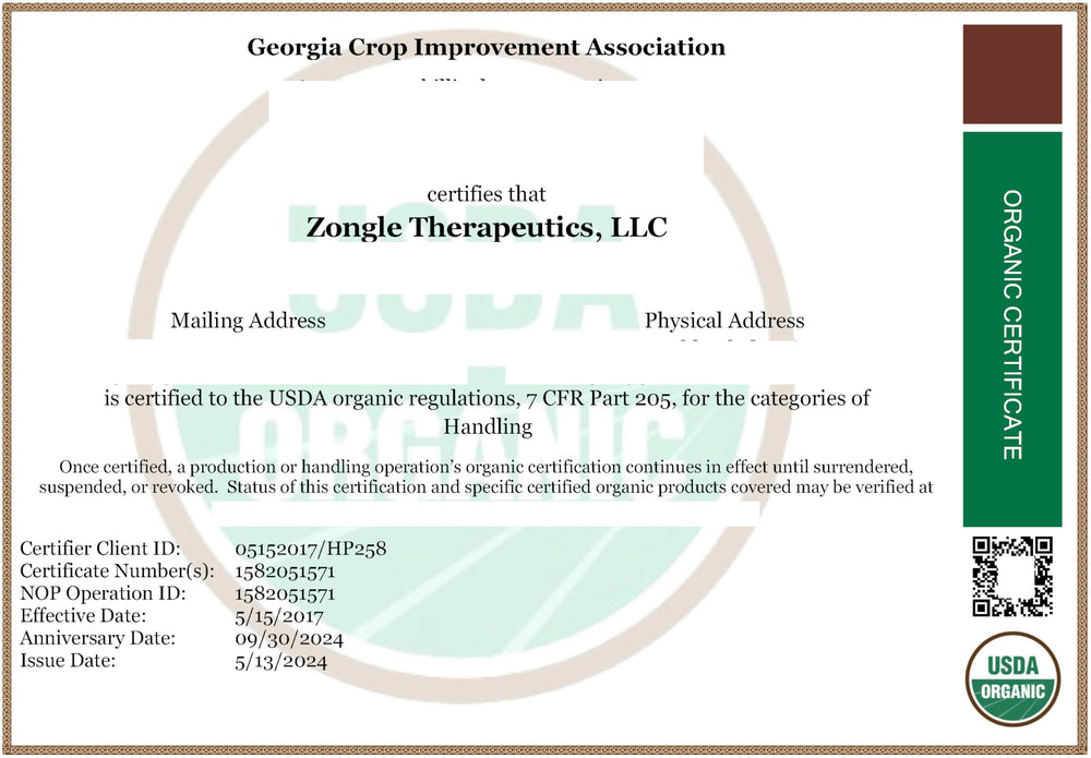 Zongle Therapeutics botella de 1 oz en mano para comparar tamaño