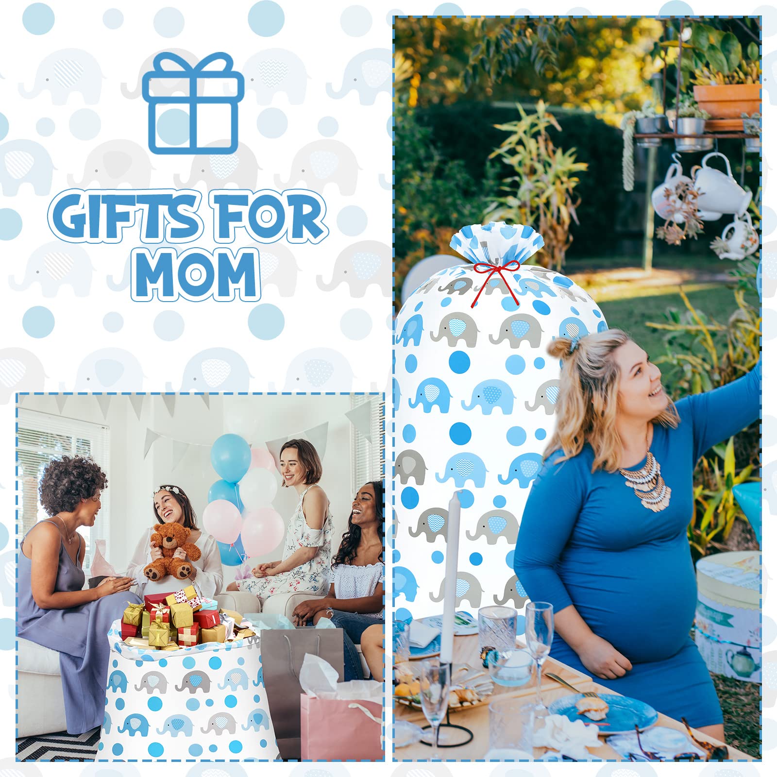 Zonon bolsa en escena de baby shower, aporta decoración práctica y temática