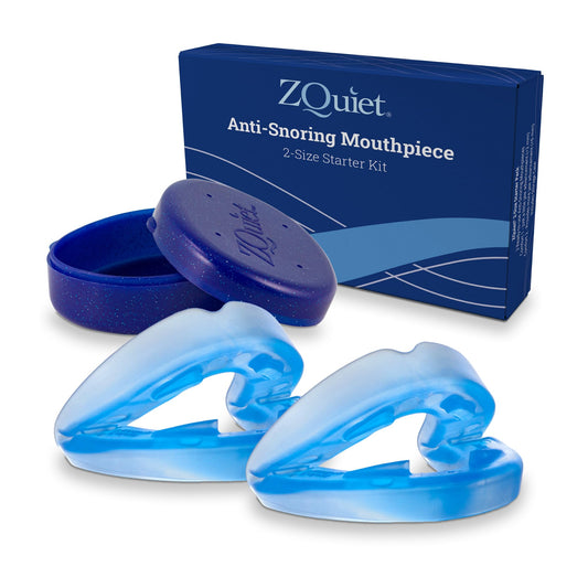 ZQuiet protector bucal frontal y empaque azul, fácil extracción y protección