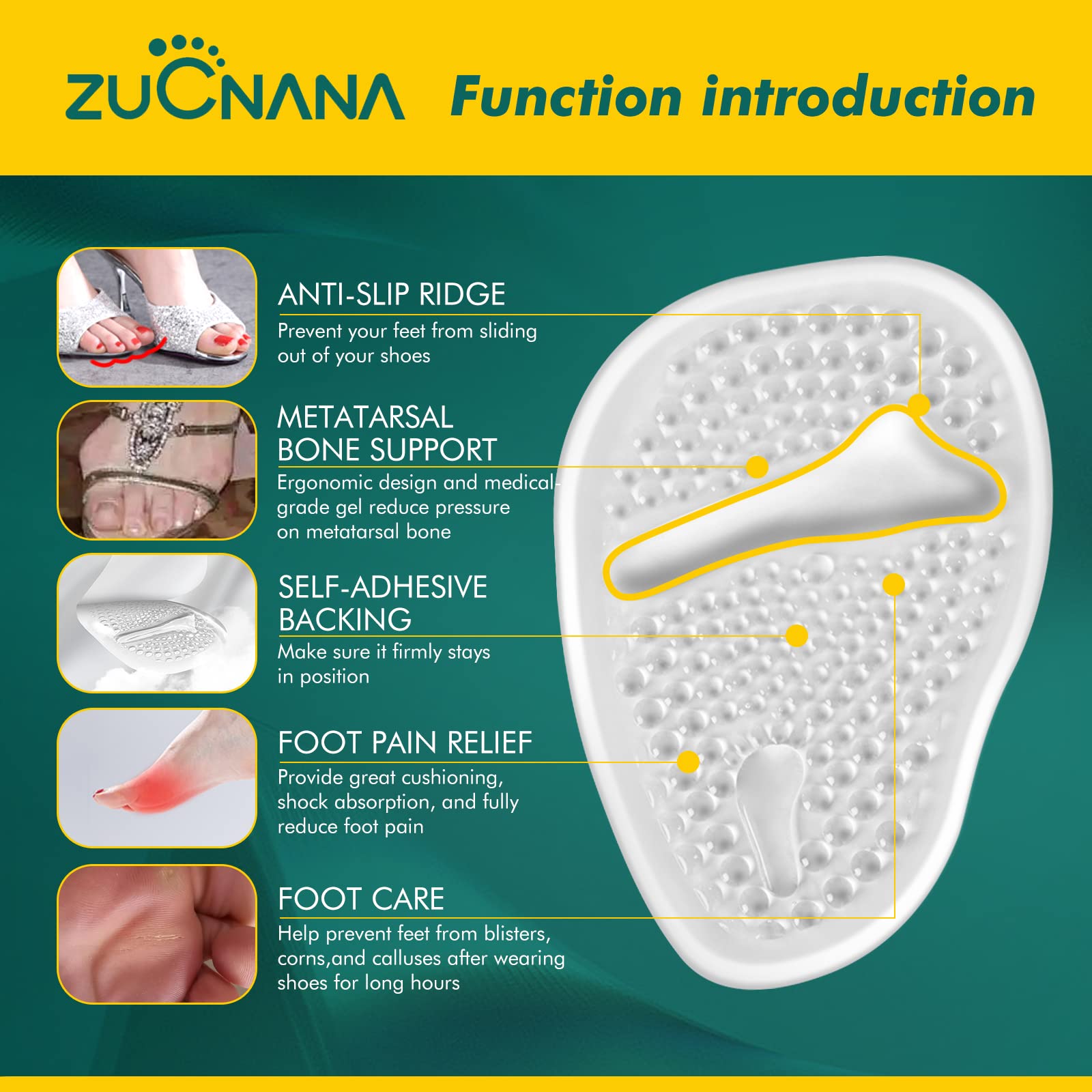 ZUCNANA primer plano gel y textura, amortiguación visible y suave