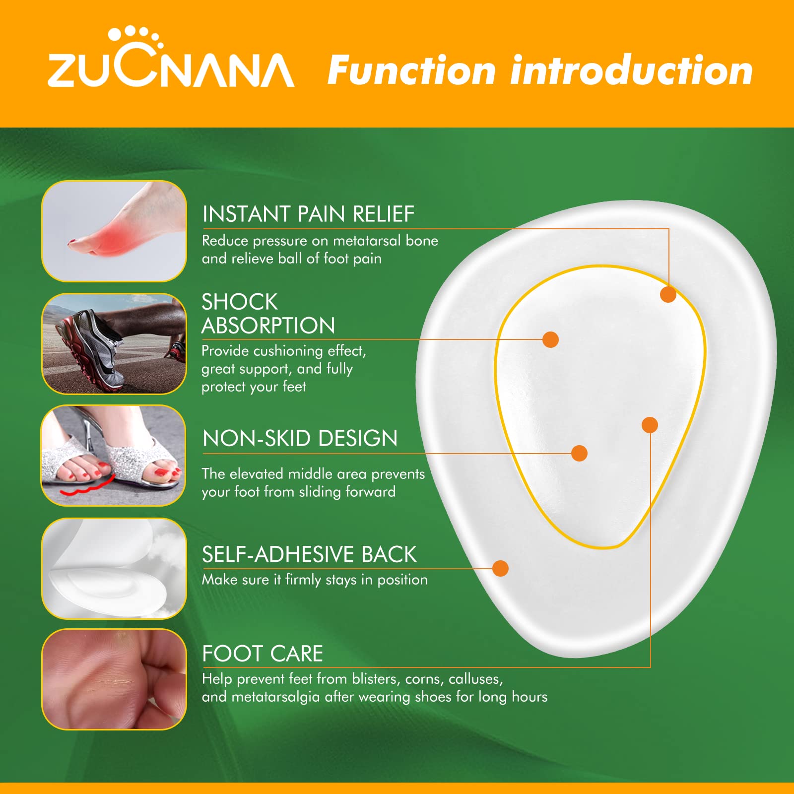 ZUCNANA textura de gel en primer plano, confort y absorción visible