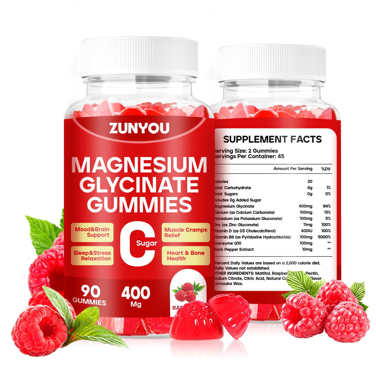 ZUNYOU gomitas frasco frontal mostrando etiqueta y beneficios visibles