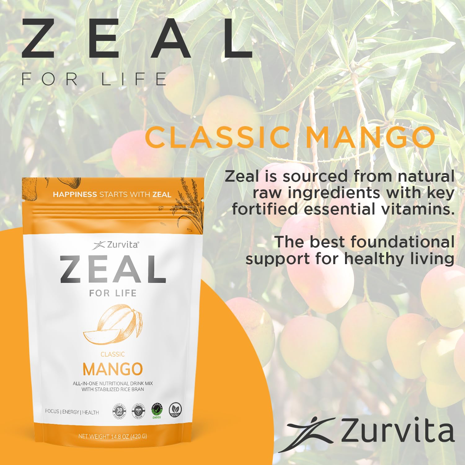 Cucharada de Zeal mango listando servicio y cantidad por porción