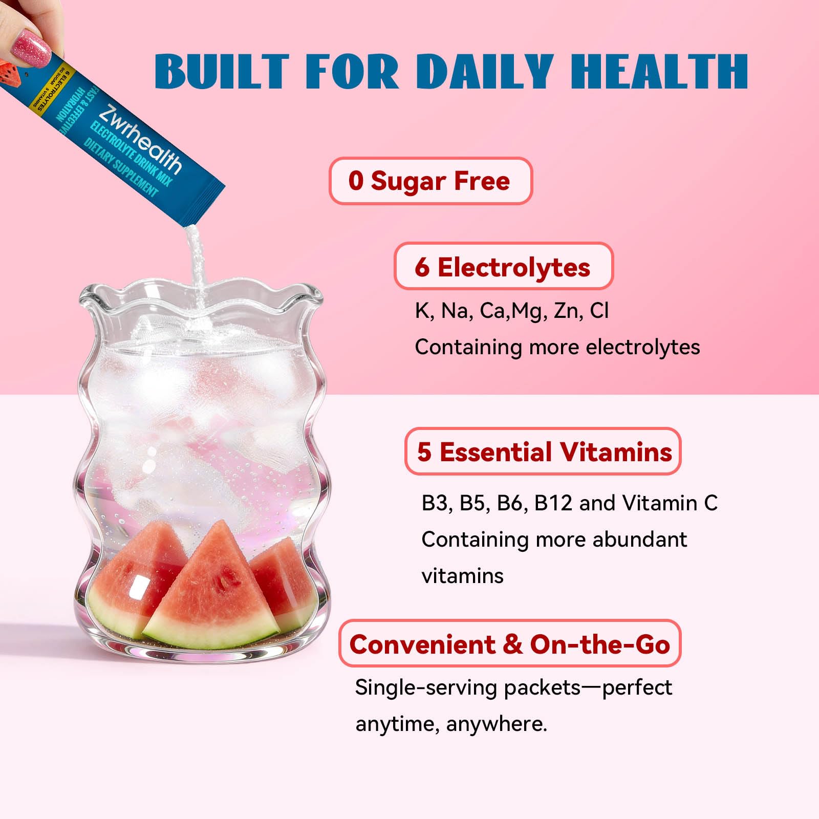 Zwrhealth etiqueta de ingredientes con electrolitos y vitaminas visibles
