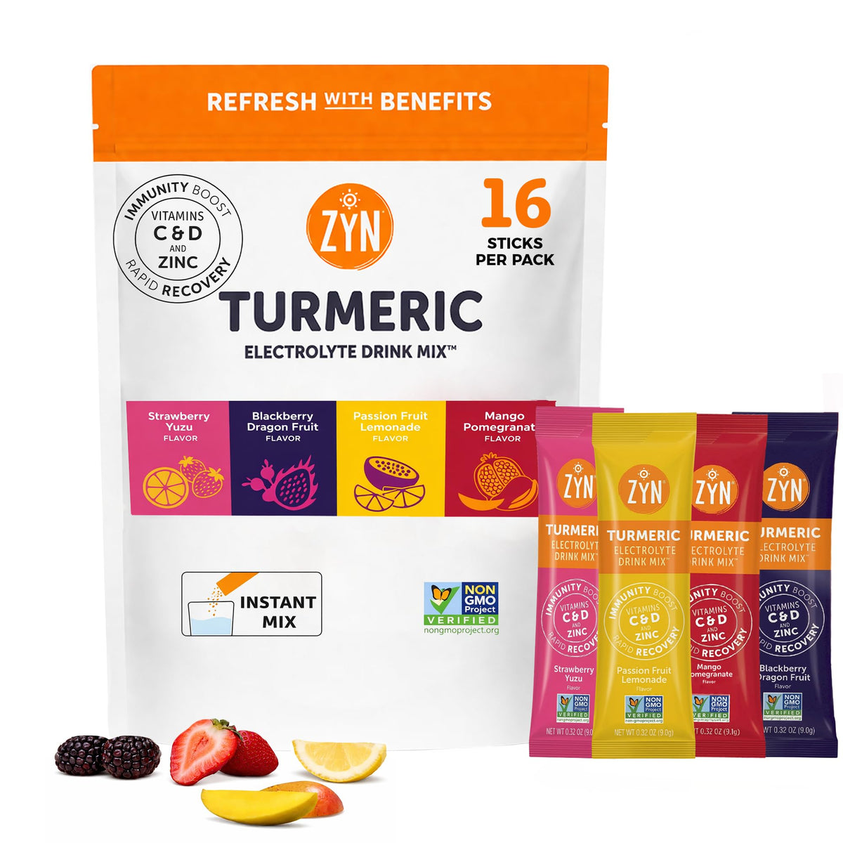 ZYN pack frontal mostrando los 16 sobres y variedad de sabores, práctico para llevar